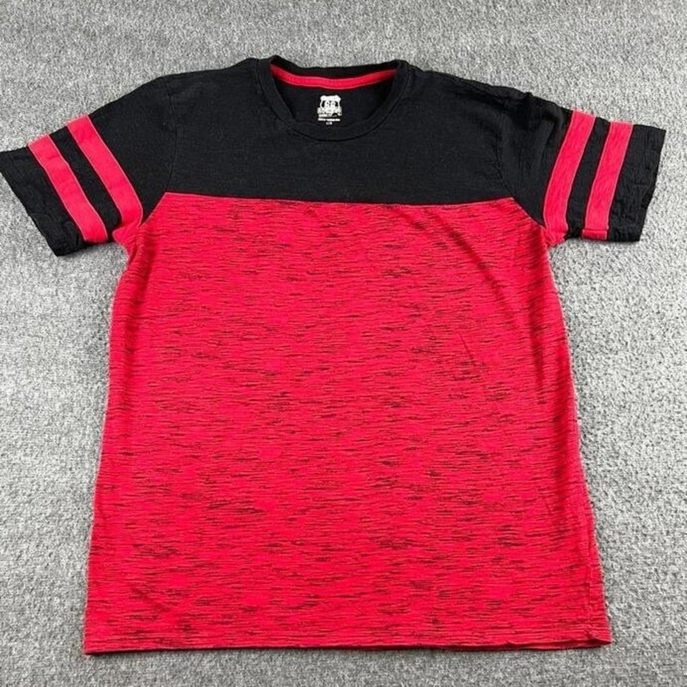 Route 66 Men's Large Red Black Space Dye T-Shirt Short Sleeve Varsity Stripe